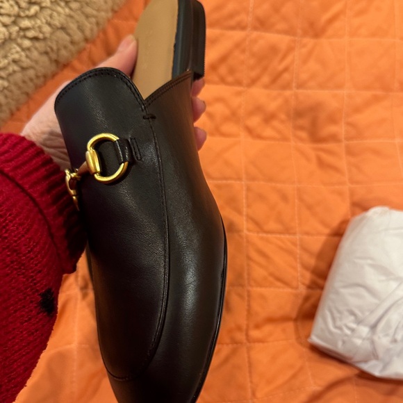 Quince Black Leather Mules with Gold Accents - Picture 7 of 9